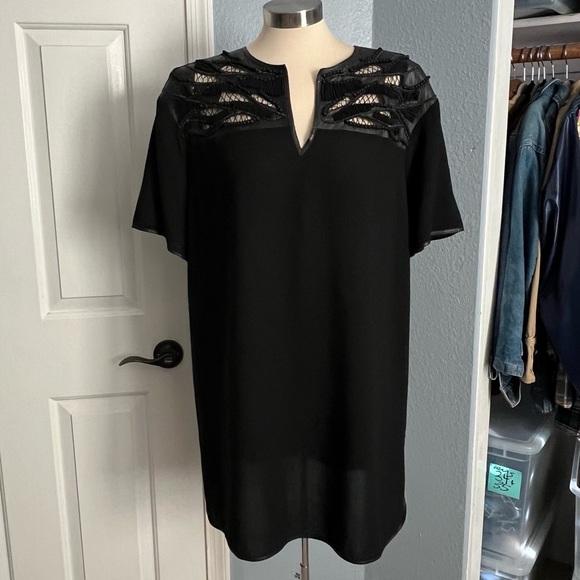 Lafayette 148 New York Black Tunic Top Woven Leather + Beading Details - Picture 2 of 12